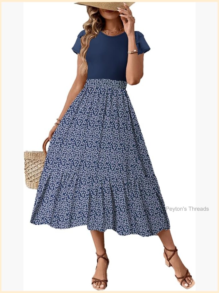 Viscose Floral Maxi Dress With Pockets Short Sleeve A-Line